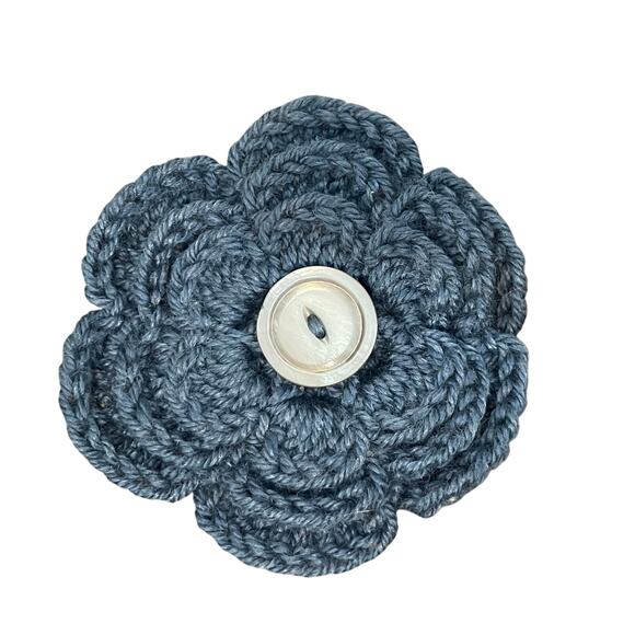 Handmade Crochet Headband Light & Medium Blue Adjustable Removeable Flower OS - Picture 5 of 9